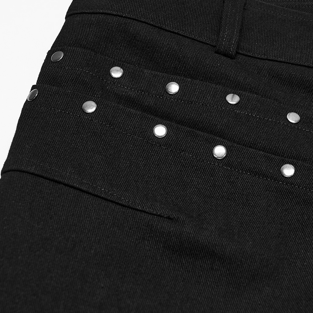 Men's Gothic Punk Tapered Pants with Metal Straps black studded cargo trousers with rebellious gothic edge