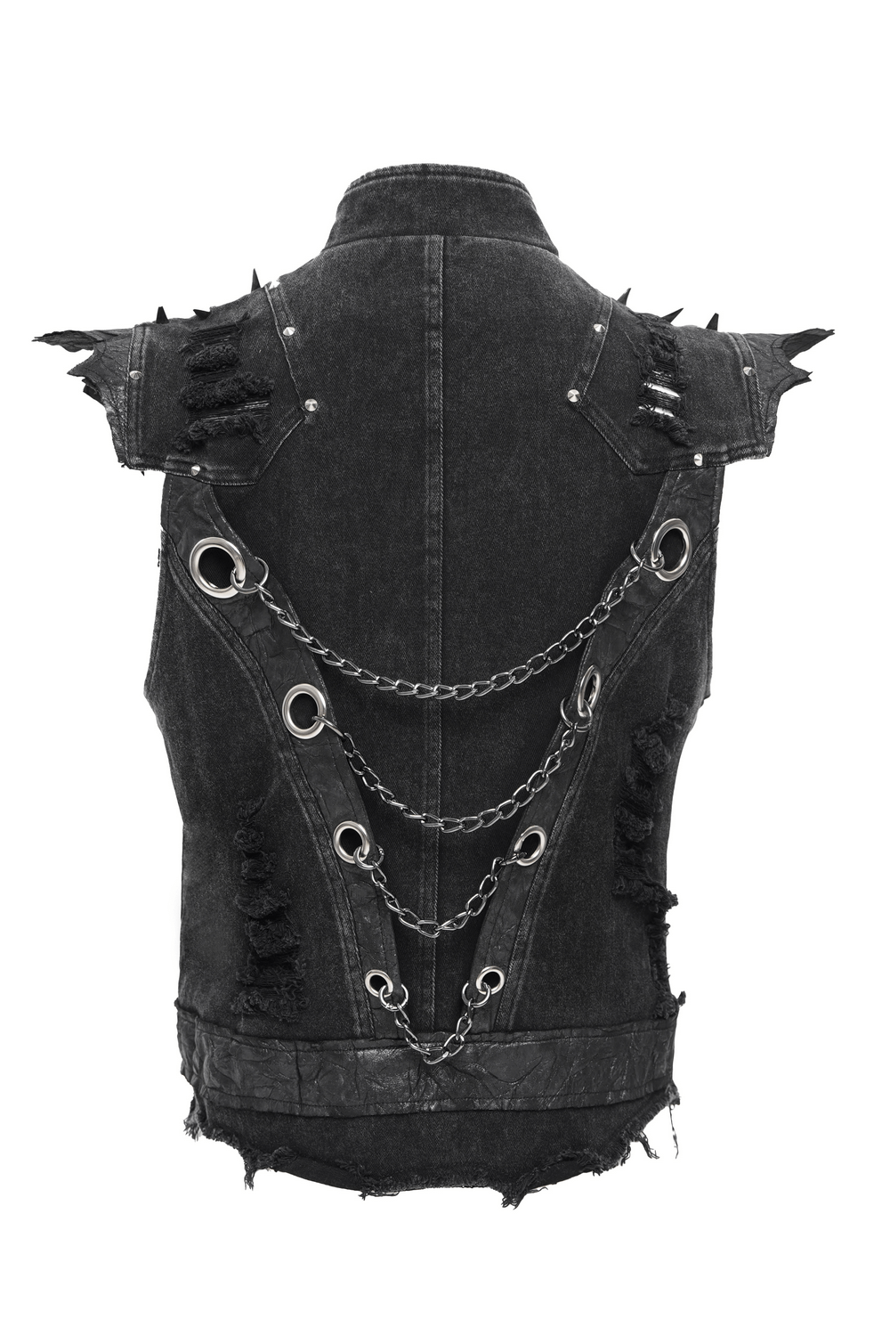 Men's gothic punk vest featuring chains, buckles, and distressed details for an edgy, rebellious look.