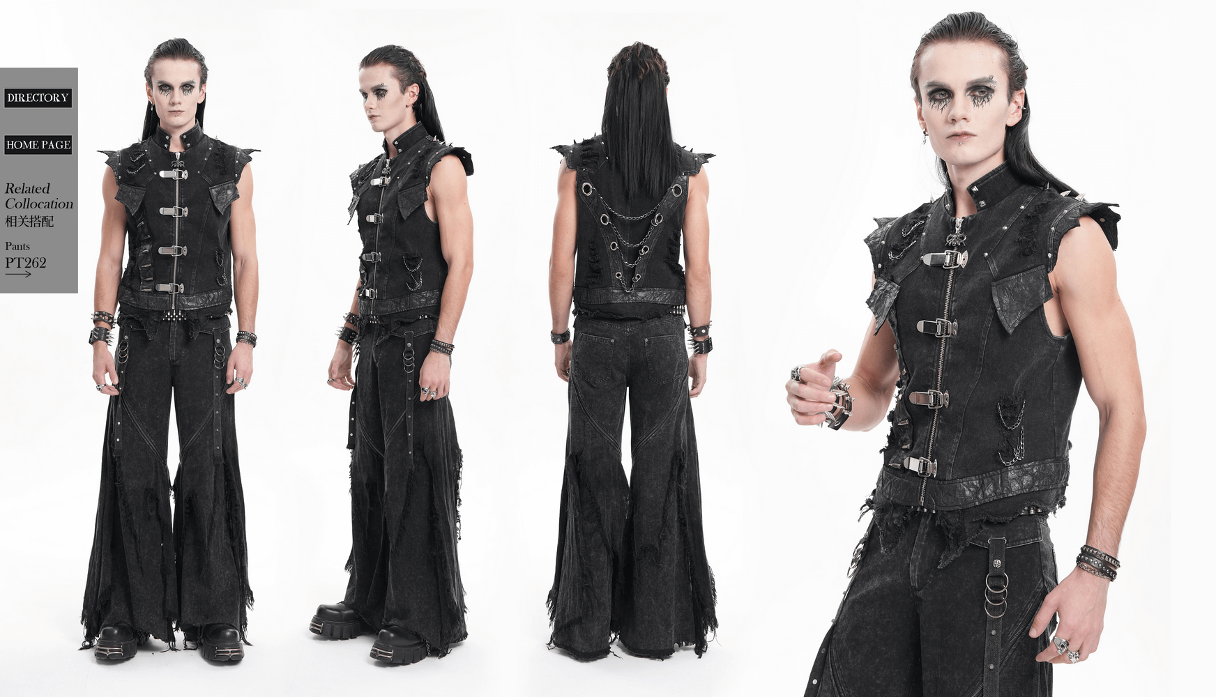 Men's gothic punk vest with chains and buckles, showcasing edgy sleeveless denim style perfect for concerts.