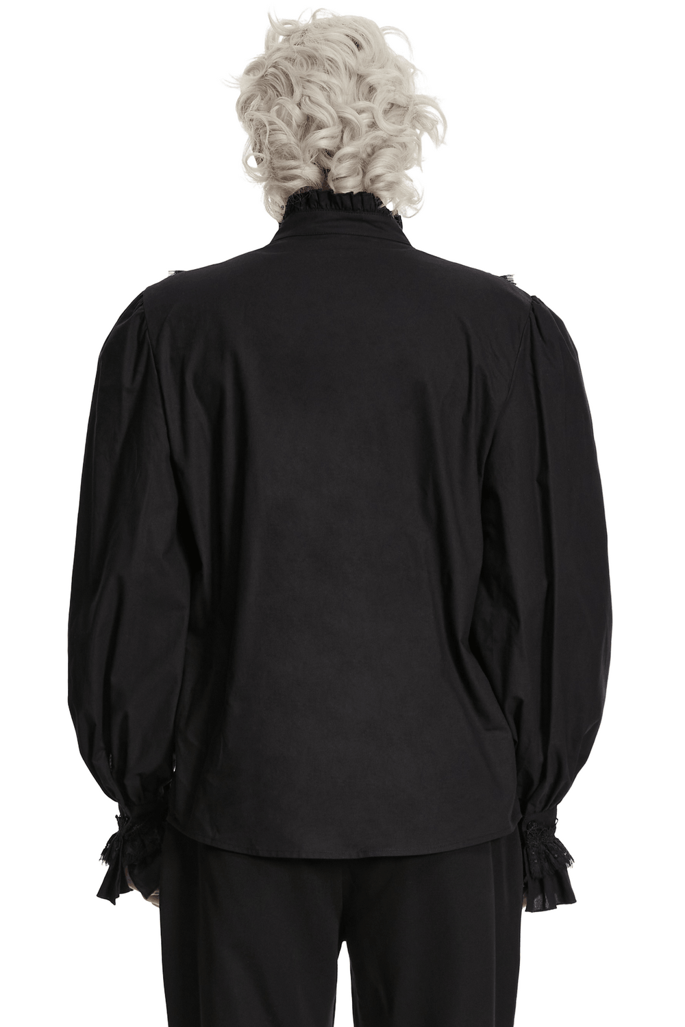 Men's Gothic Ruffle Lace Trim Shirt with Lantern Sleeves back view highlighting the unique design and ruffle details.
