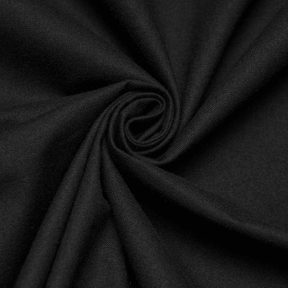 Men's Gothic Ruffle Lace Trim Shirt with Lantern Sleeves black fabric texture close-up.