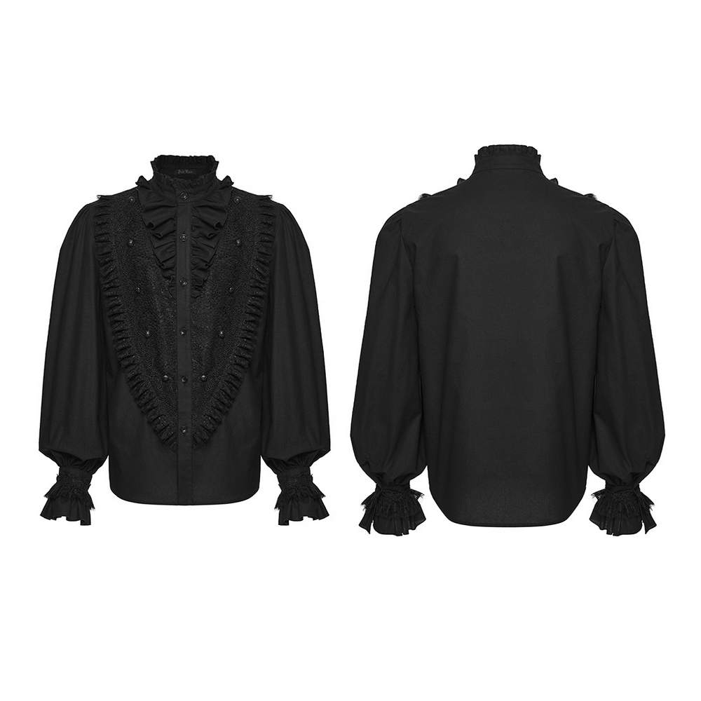 Men's Gothic Ruffle Lace Trim Shirt with Lantern Sleeves featuring elegant ruffles and lantern sleeves.