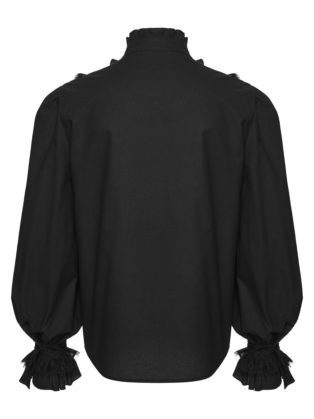 Men's Gothic Ruffle Lace Trim Shirt with Lantern Sleeves - back view showcasing elegant ruffled details and stylish lantern sleeves.