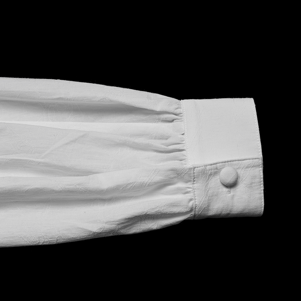 Men's Gothic Ruffled Cotton Shirt with Detachable Collar sleeve detail with cuff and button.