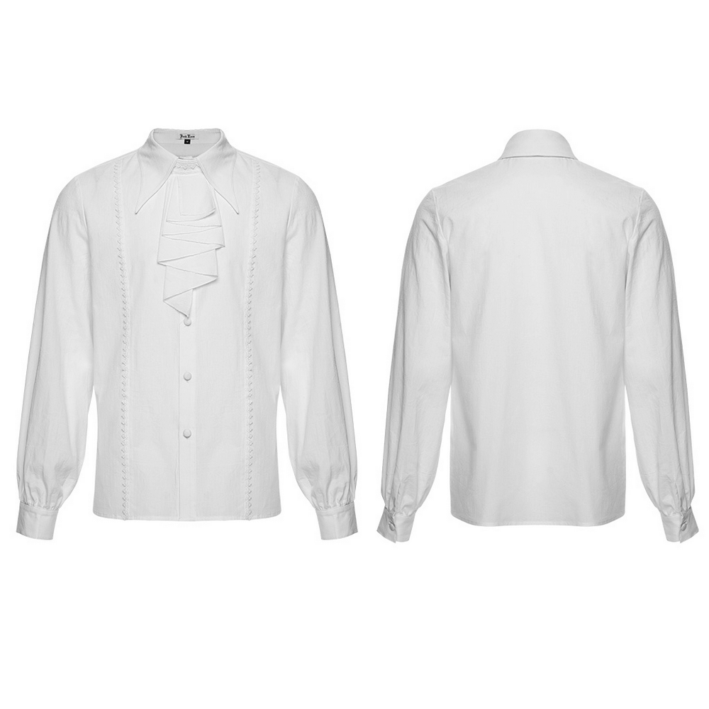 Men's Gothic Ruffled Cotton Shirt with Detachable Collar, showcasing a stylish design in white.