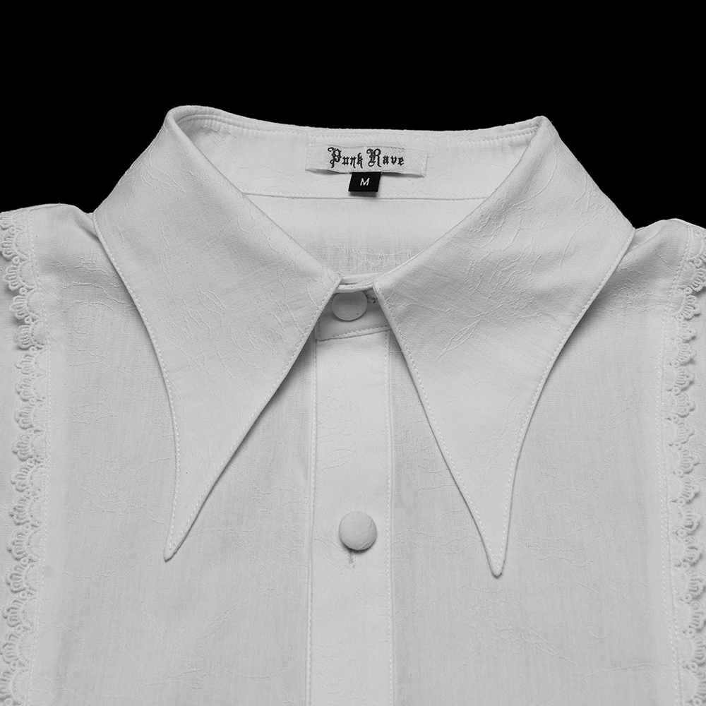 Men's Gothic Ruffled Cotton Shirt with Detachable Collar featuring a prominent collar and lace details.