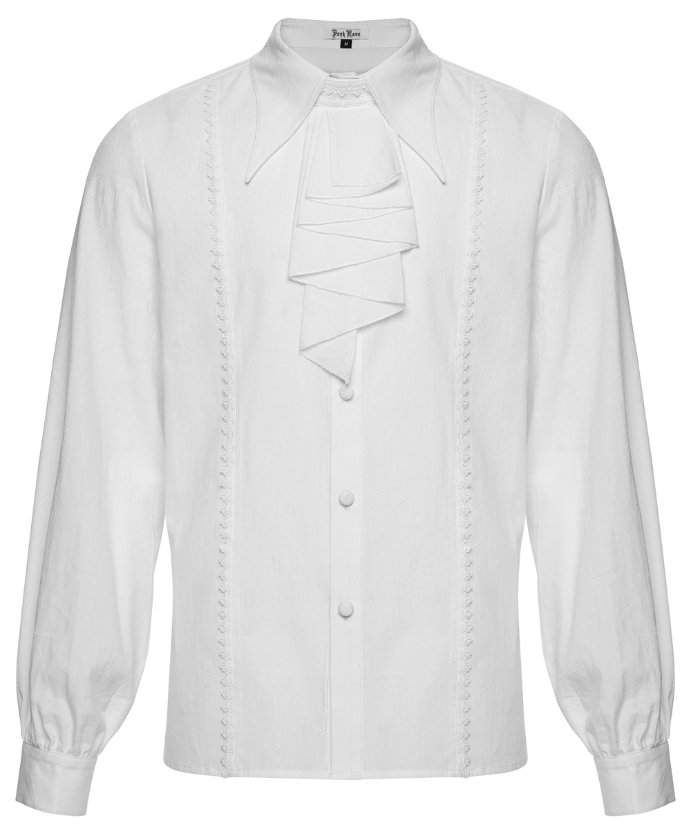 Men's Gothic Ruffled Cotton Shirt with Detachable Collar featuring elegant ruffles and a classic white color.