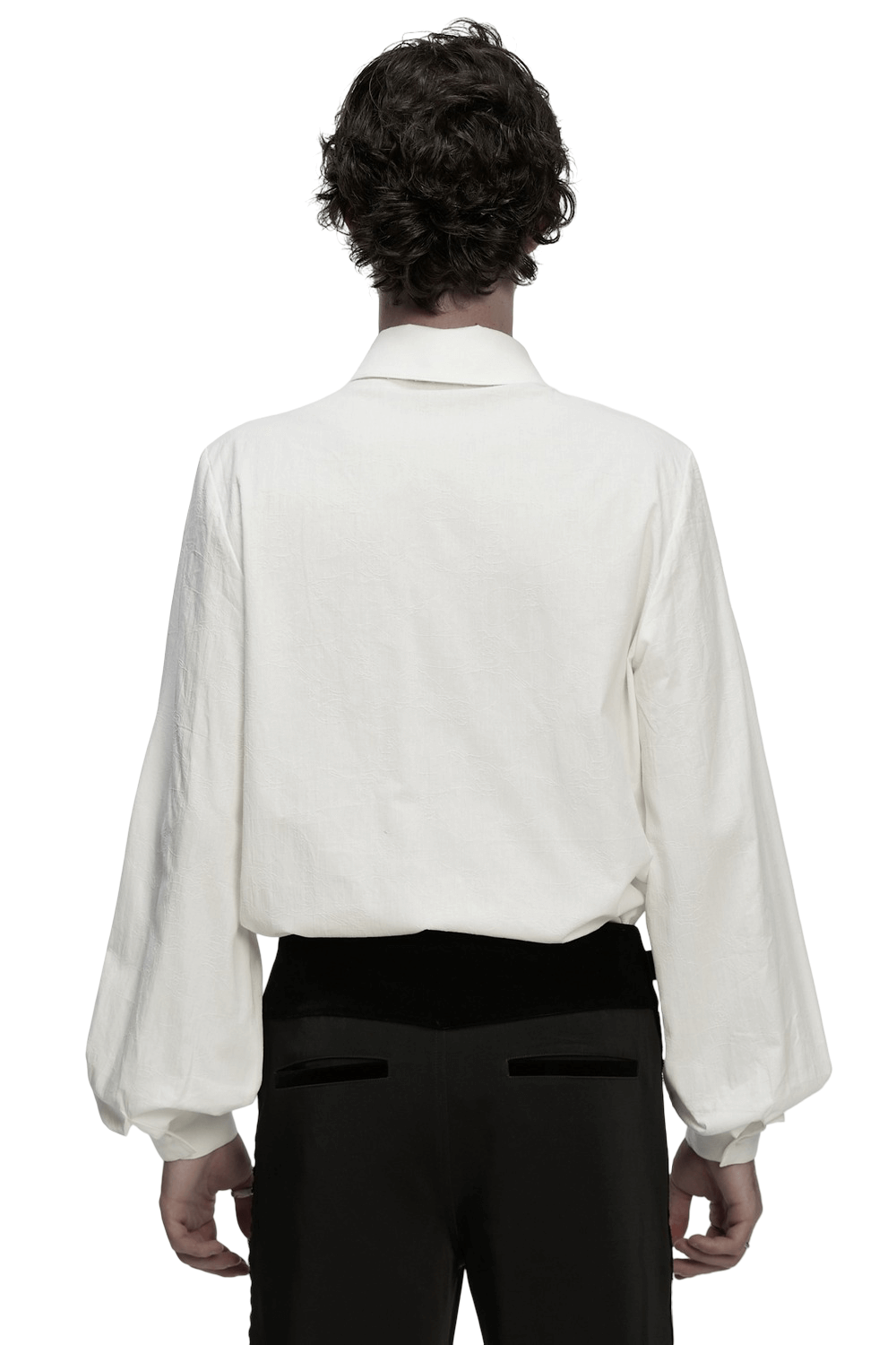 Men's Gothic Ruffled Cotton Shirt with Detachable Collar back view showing elegant fit and sleeve detail.