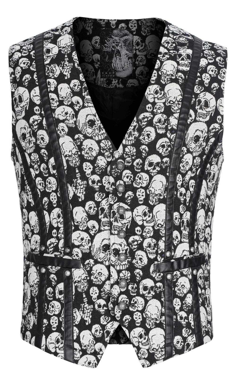 Men's Gothic skull jacquard vest featuring eye-catching skull pattern and fitted design for stylish edge.