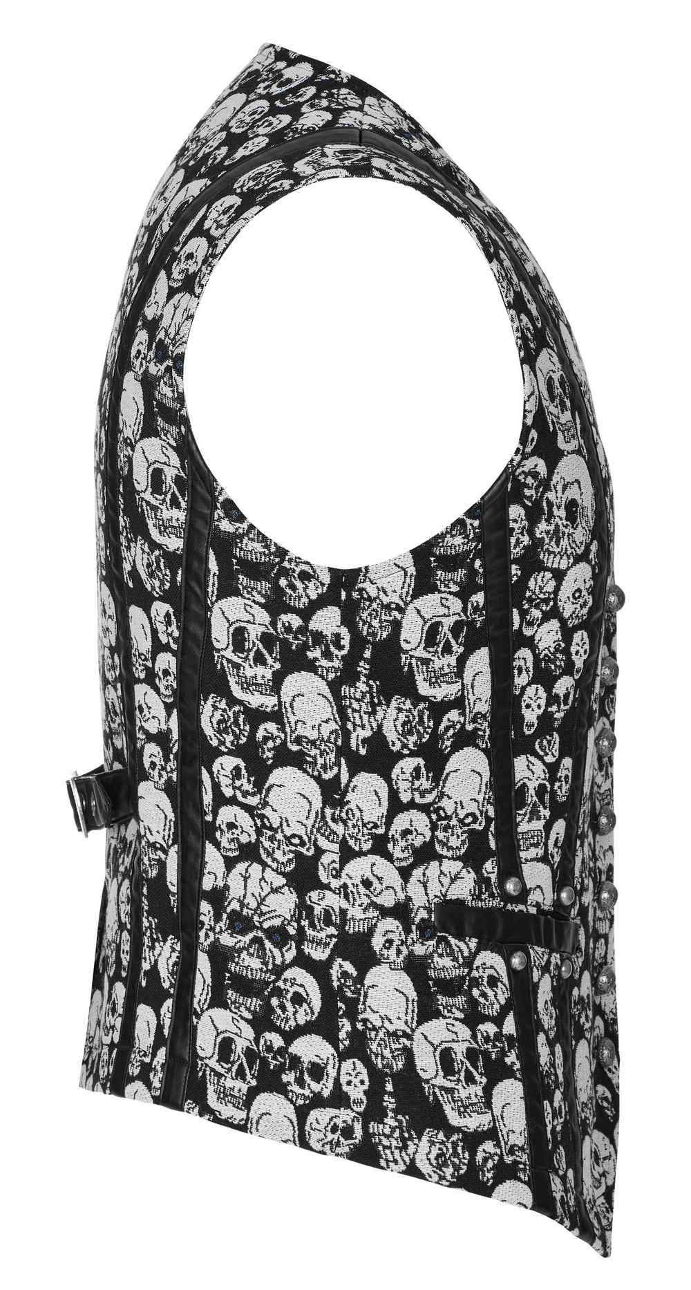 Men's Gothic Skull Jacquard Fitted Vest showcasing striking skull pattern and adjustable back buckle for a custom fit.