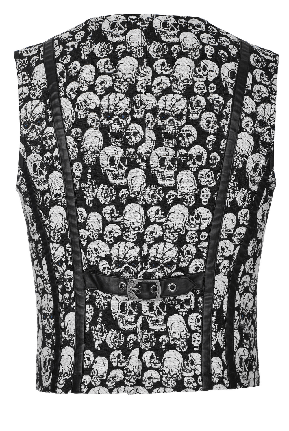 Men's Gothic Skull Jacquard Fitted Vest with bold skull pattern and adjustable back buckle for a customized fit.