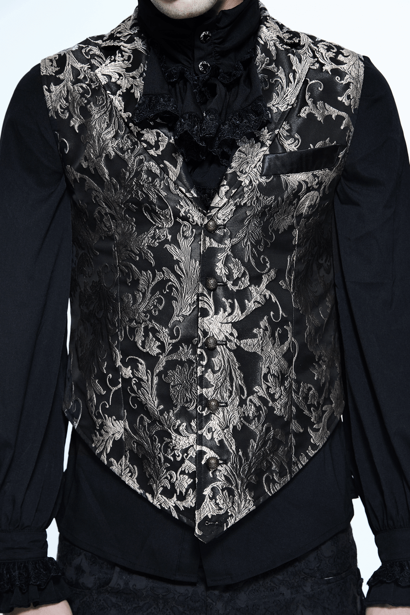 Men's Gothic Sleeveless Embroidered Waistcoat / Steampunk Turn-down Collar Double Breasted Waistcoats - HARD'N'HEAVY