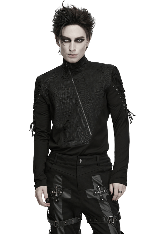 Top de cuello alto techwear para hombre con textura gótica de serpiente