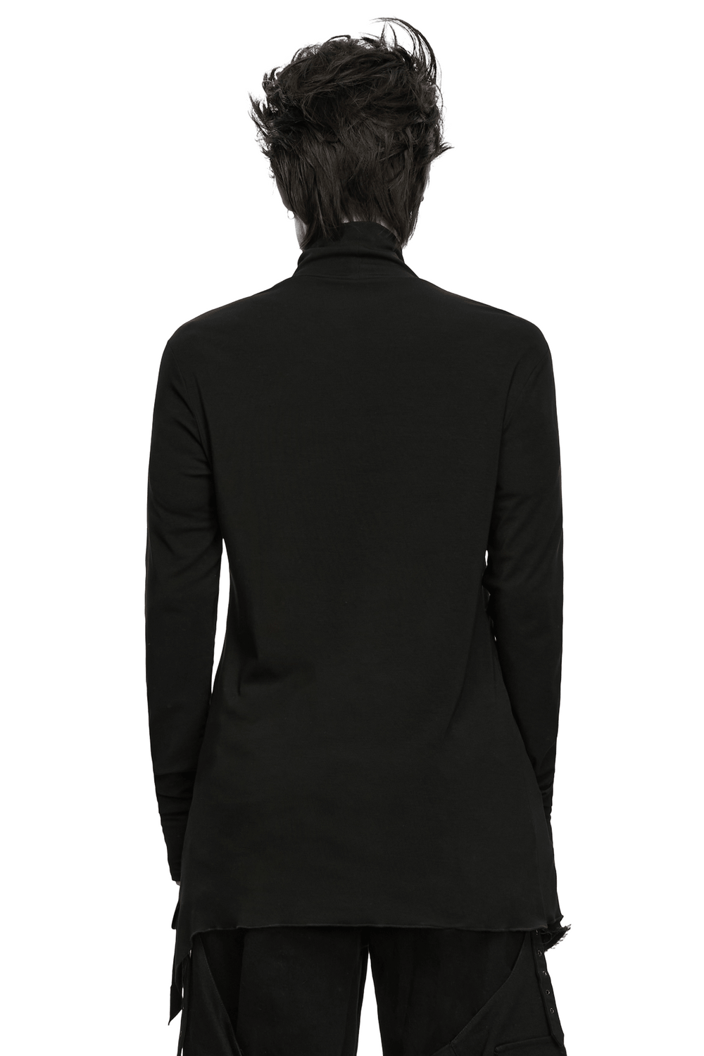 Men's Gothic Snake Texture Techwear Turtleneck Top, black back view, sleek long-sleeve gothic style with high collar