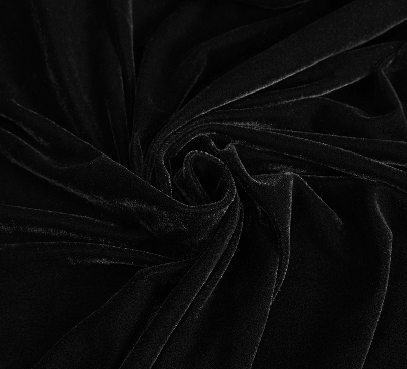 Close-up of luxurious black velvet fabric, perfect for dark and gothic fashion styles.