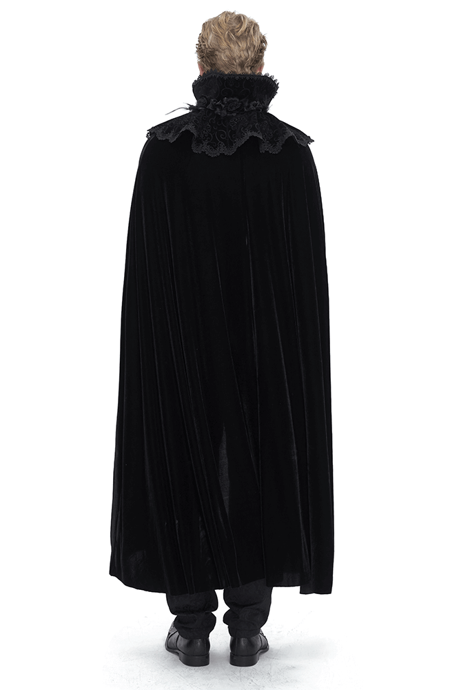Men's Gothic Stand High Collar Lace Splice Velvet Cloak