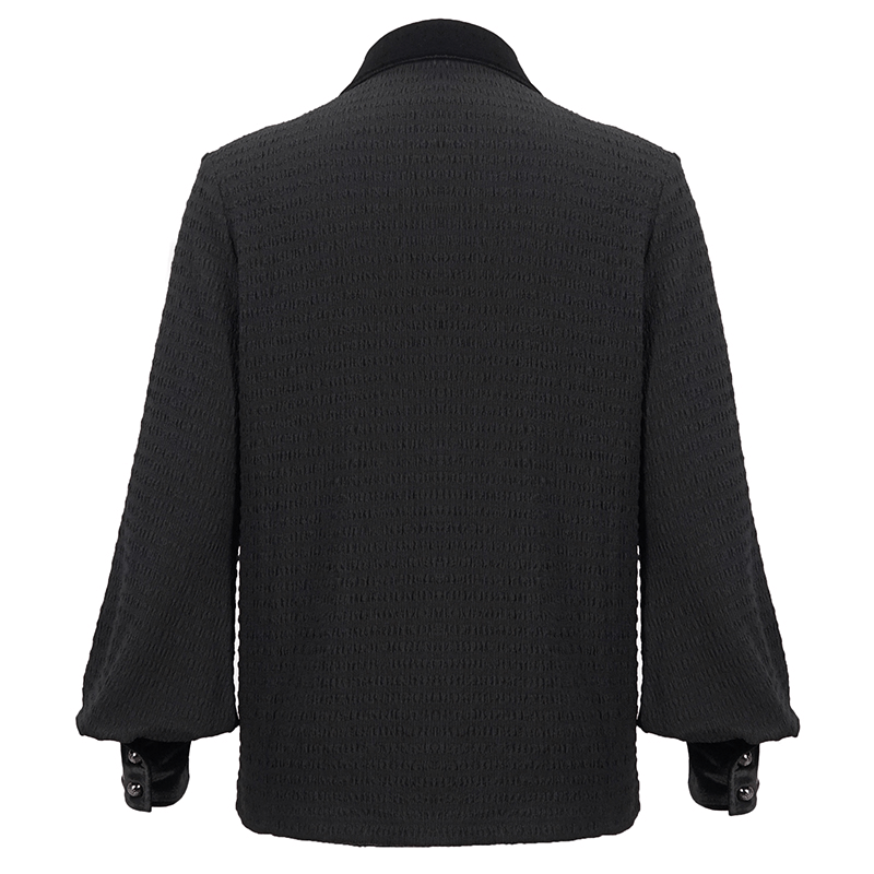 Back view of Men's Gothic Strappy Puff Sleeved Shirt showcasing dramatic puff sleeves and loose fit.