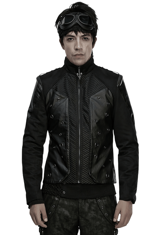 Herren Gothic Wildleder und Twill Cyberpunk Ösenjacke