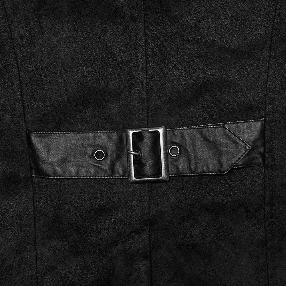 Men's Gothic Suede and Twill Cyberpunk Eyelet Jacket close-up of buckle and eyelet detail