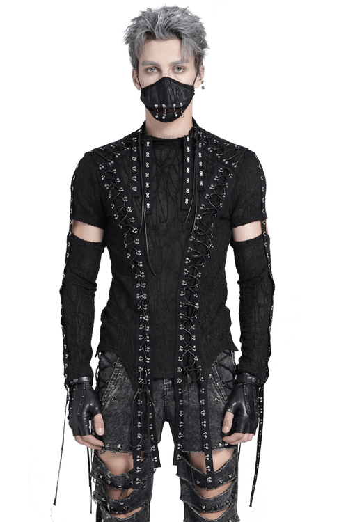 Men's Gothic Top with Cut-Out Sleeves and Lacing Detail