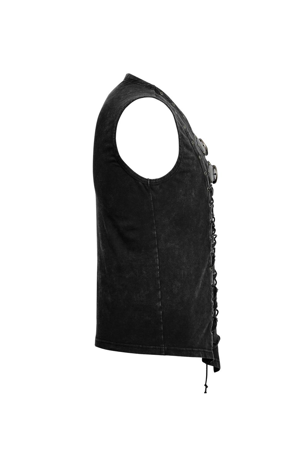 Men's Gothic vest with lace-up detail and bronze hardware, perfect for punk rock fashion.