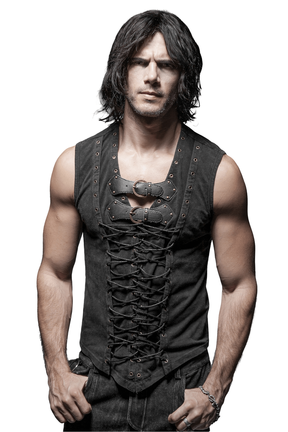 Men's Gothic Vest with Front Strap Detail And Buckles