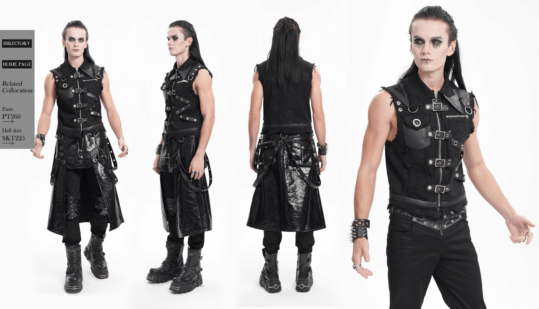 Men's gothic zipper vest with buckles and frayed edges, showcasing edgy punk style and unique metal accents.