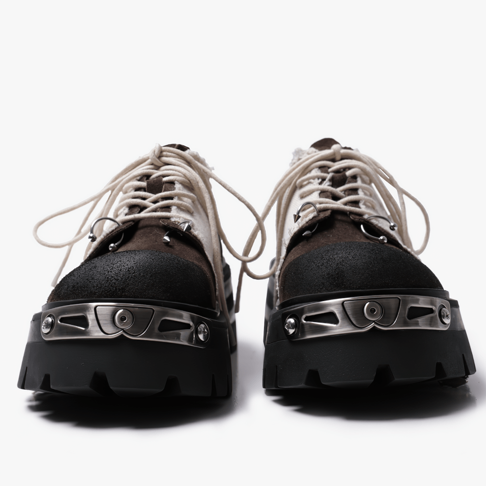 Men's Grunge Platform Derby Shoes with Contrast Panels, punk chunky lace-up derby with lug sole and studs