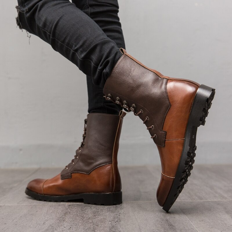Men's High Top Boots Lace-up / Vintage Leather Footwear British Style / Casual Comfy Male Shoe - HARD'N'HEAVY