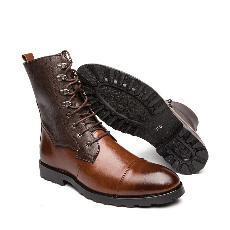 Men's High Top Boots Lace-up / Vintage Leather Footwear British Style / Casual Comfy Male Shoe - HARD'N'HEAVY