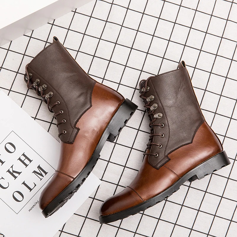 Men's High Top Boots Lace-up / Vintage Leather Footwear British Style / Casual Comfy Male Shoe - HARD'N'HEAVY