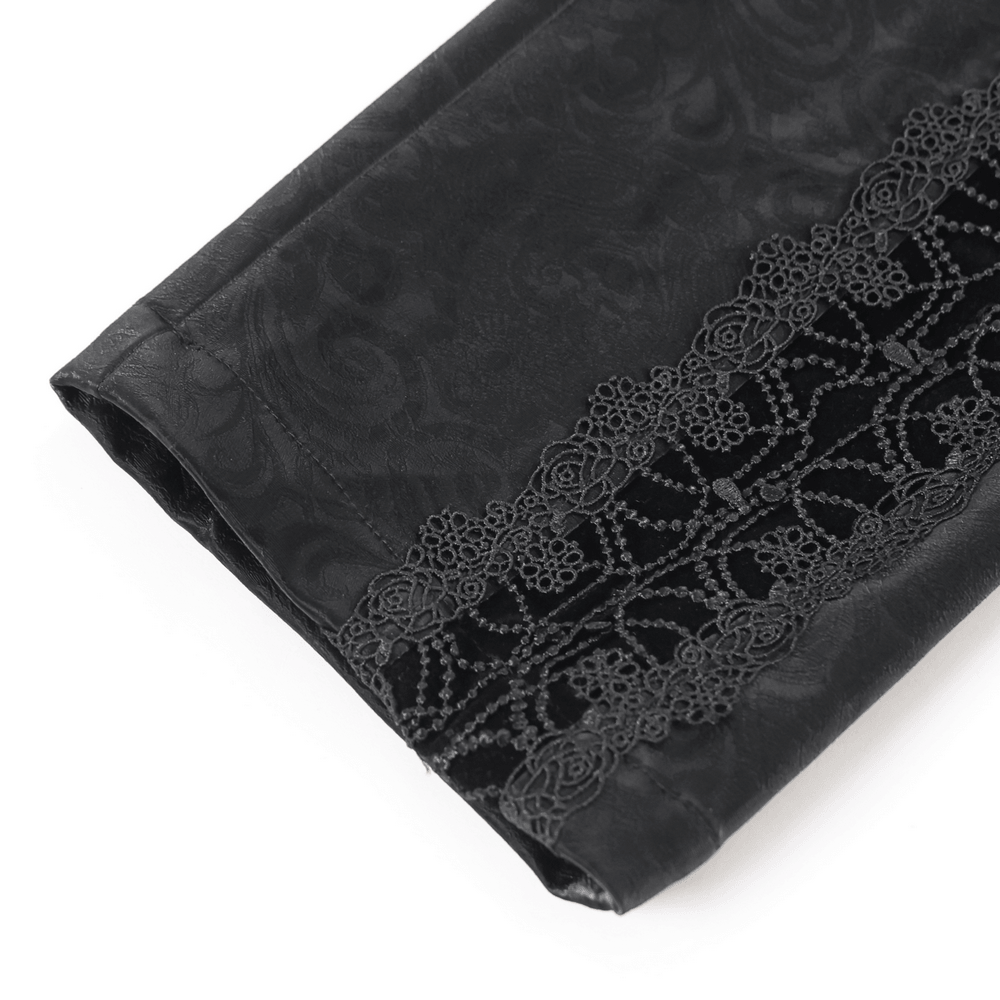 Men's Lace-Up Brocade Black Pants with Silver Clasps