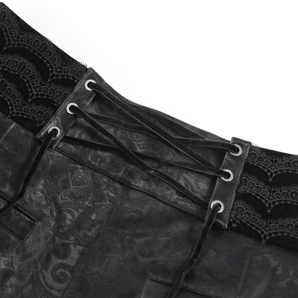 Men's Lace-Up Brocade Black Pants with Silver Clasps