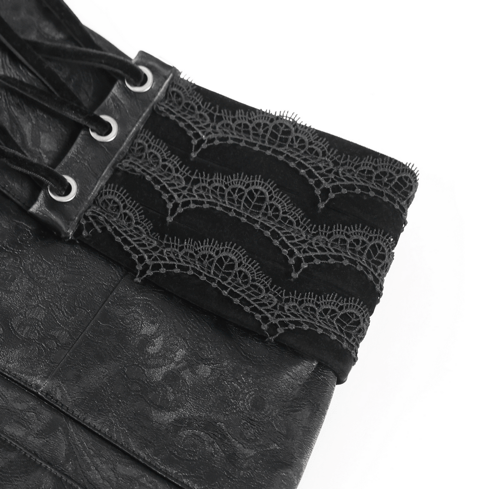 Men's Lace-Up Brocade Black Pants with Silver Clasps