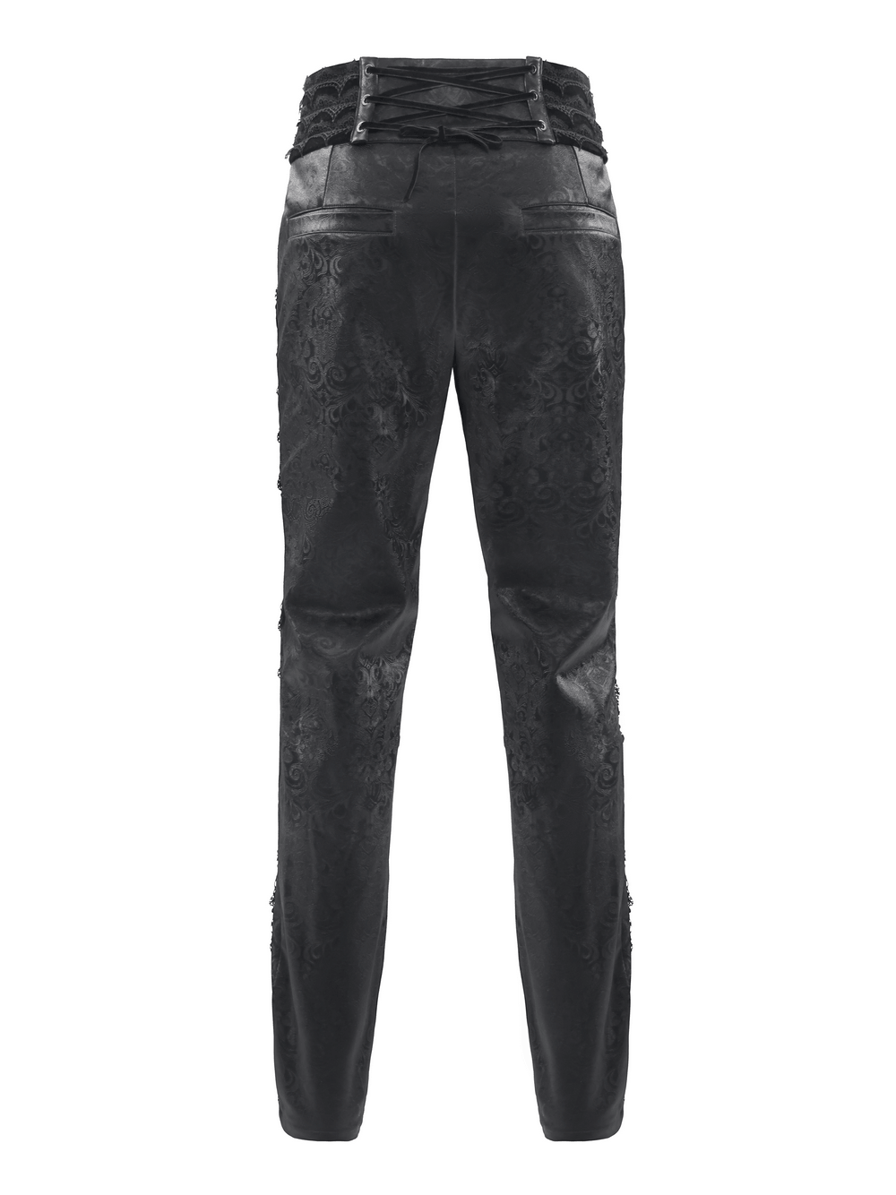 Men's Lace-Up Brocade Black Pants with Silver Clasps