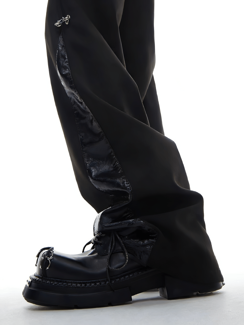 Men's Lace-Up Derby Shoes with Metal Toe Rings, black gothic punk platform shoes with chunky soles and silver toe rings