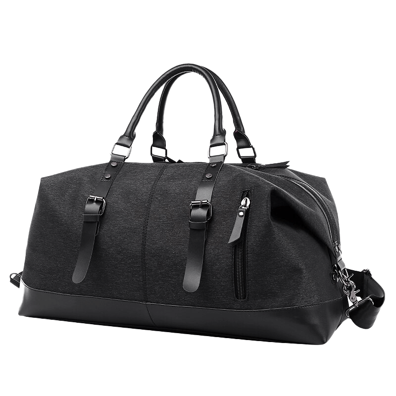 Men's multifunctional travel duffel bag in sleek black with spacious compartments for easy organization.