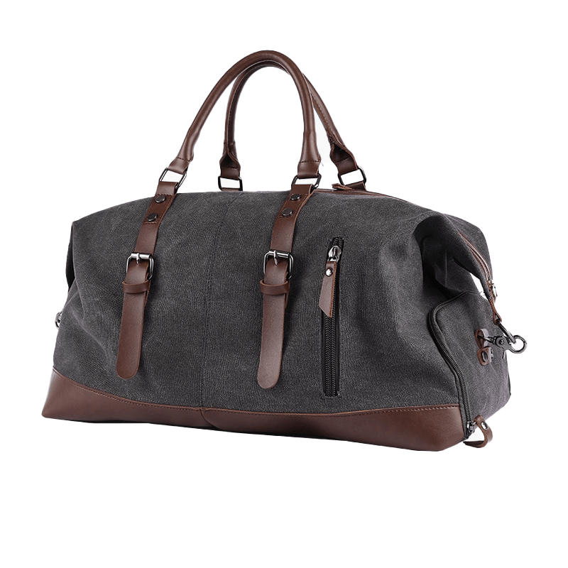 Men's large capacity multifunctional travel duffel bag with brown straps and zippers for stylish weekend getaways.