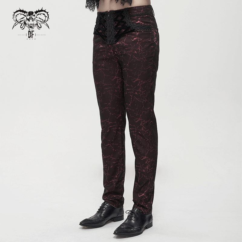 Men's Long Straight Fit Trousers in Gothic Style / Vintage Zipper Front Pants with Lace-Up And Lace - HARD'N'HEAVY