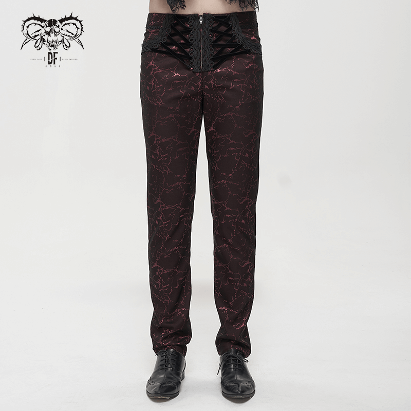 Men's Long Straight Fit Trousers in Gothic Style / Vintage Zipper Front Pants with Lace-Up And Lace - HARD'N'HEAVY