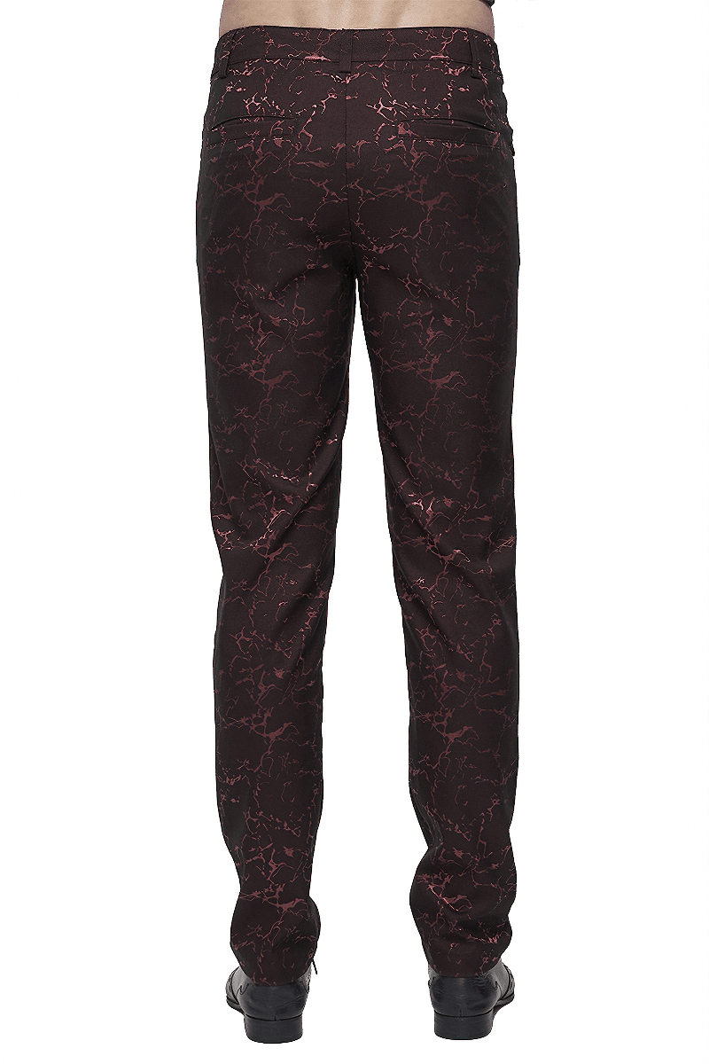 Men's red gothic vintage style slim-fit trousers with lace-up detailing, back view. Stylish and comfortable EU sale garment.