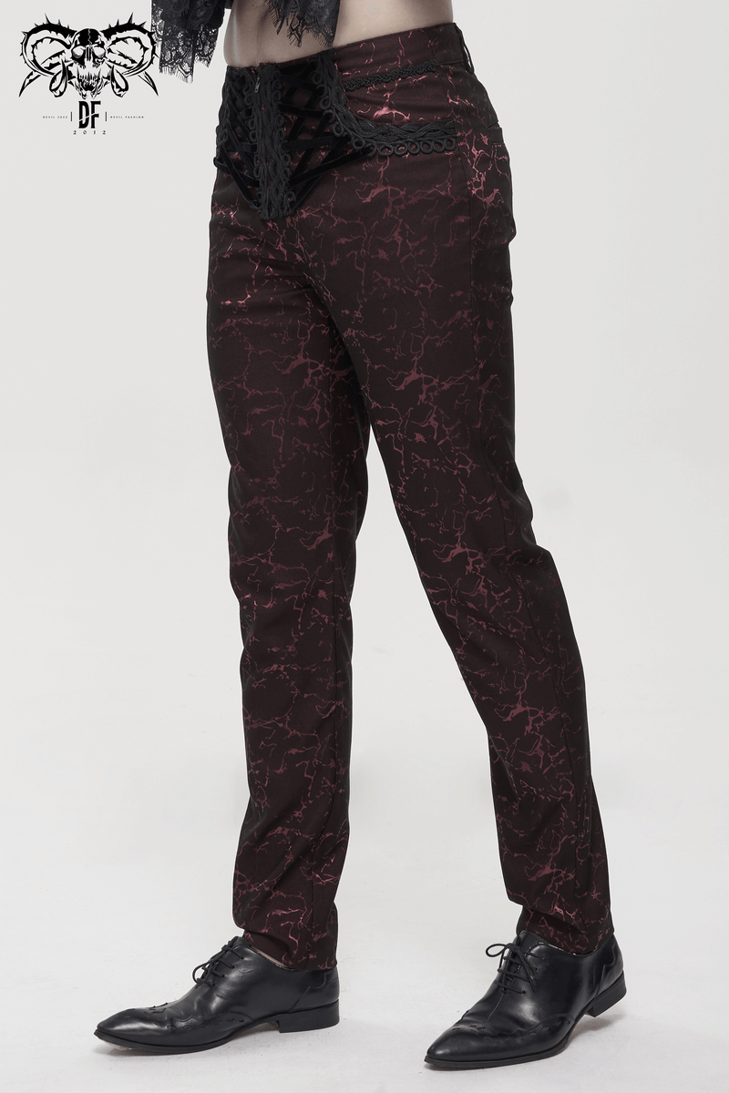 Men's Long Straight Fit Trousers in Gothic Style / Vintage Zipper Front Pants with Lace-Up And Lace - HARD'N'HEAVY