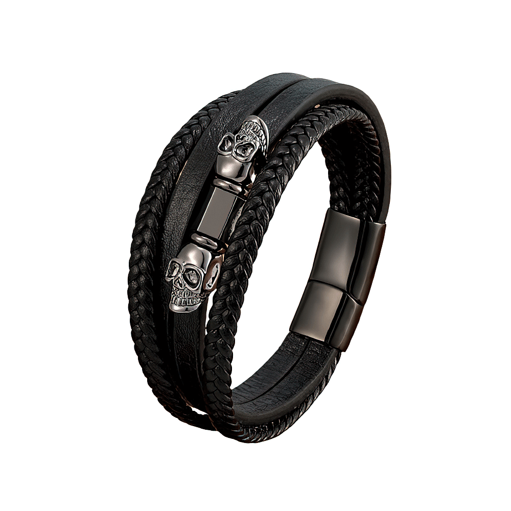 Men's Multilayer Faux Leather Bracelets with Skeleton / Fashion Bracelet with Magnet Clasp - HARD'N'HEAVY