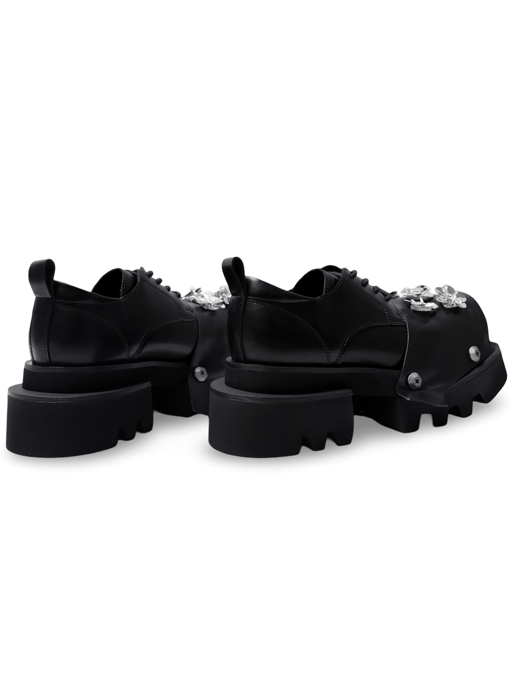 Zapatos derby de plataforma con puntera abierta y flores plateadas para hombre