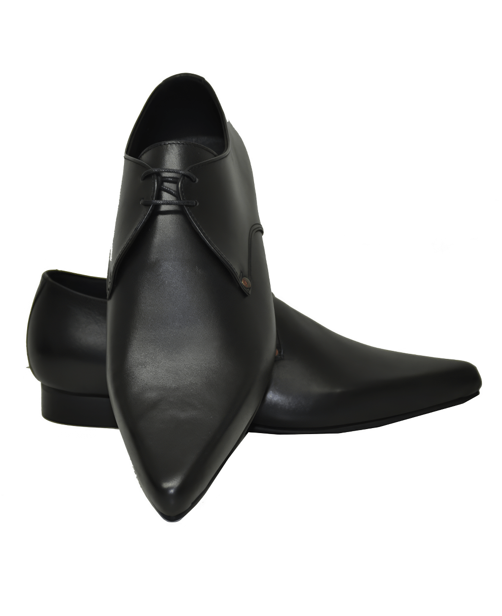 Men's Pointy Toe Black Oxford Shoes in Grained Leather