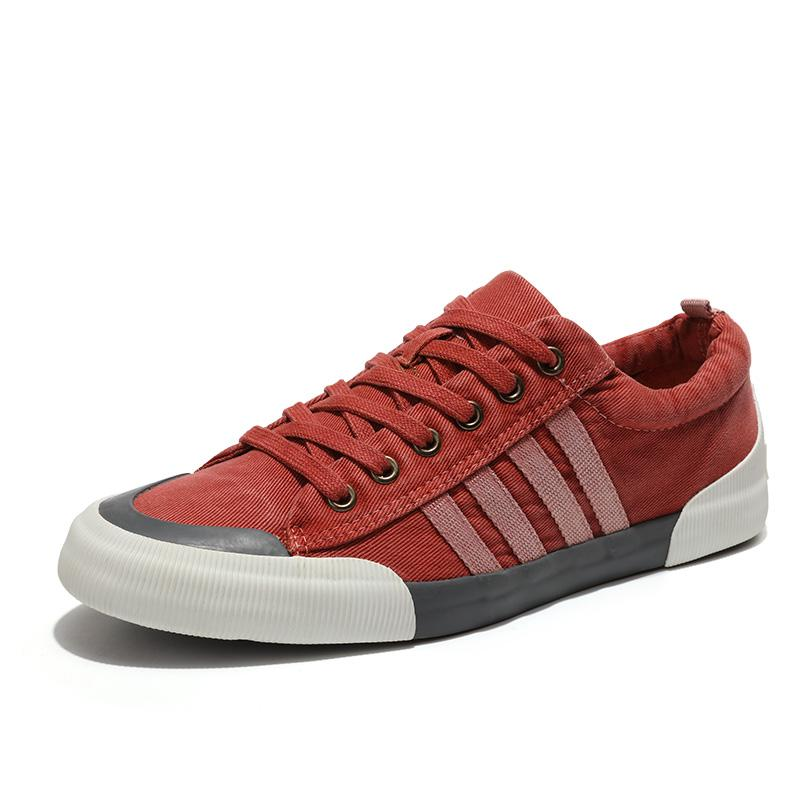 Rock style breathable casual sneakers for men in red, featuring round toe and lace-up design. Perfect for a casual look!