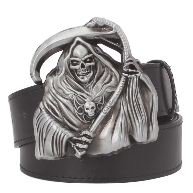 Men's Punk Belt Buckle Witn Skull / Vintage PU Leather Belt / Males Buckle With Grim Reaper - HARD'N'HEAVY