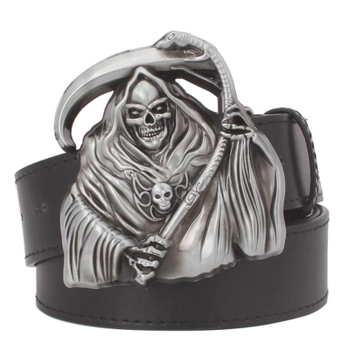 Men's Punk Belt Buckle Witn Skull / Vintage PU Leather Belt / Males Buckle With Grim Reaper