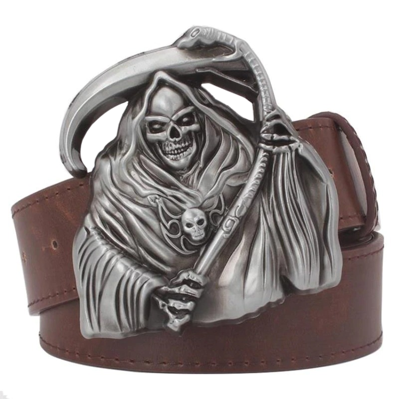 Men's Punk Belt Buckle Witn Skull / Vintage PU Leather Belt / Males Buckle With Grim Reaper - HARD'N'HEAVY