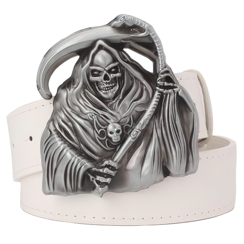 Men's Punk Belt Buckle Witn Skull / Vintage PU Leather Belt / Males Buckle With Grim Reaper - HARD'N'HEAVY